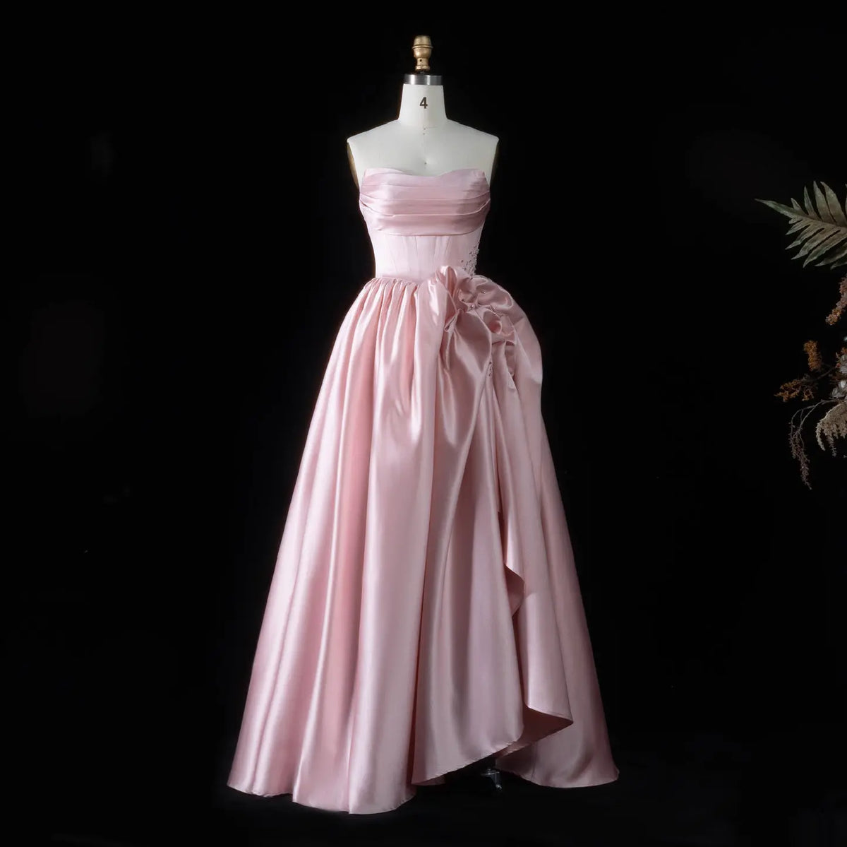 Pink Crystal Strapless High Slit Elegant Evening Dress SF522-8