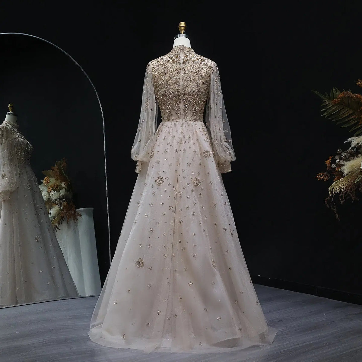 Elegant Champagne Evening Dress with Long Sleeves SS223 Elegant Champagne Evening Dress with Long Sleeves SS223