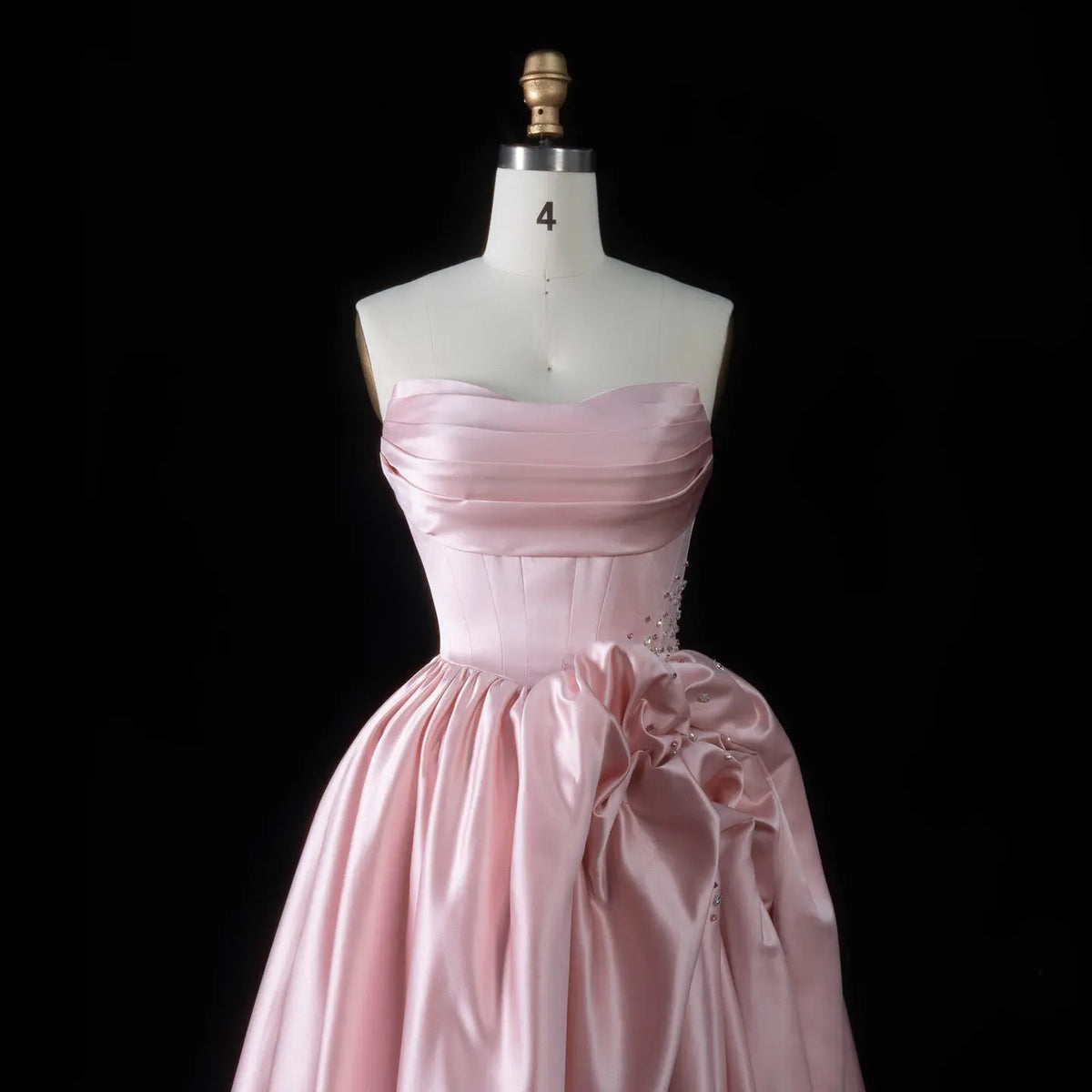 Pink Crystal Strapless High Slit Elegant Evening Dress SF522-11