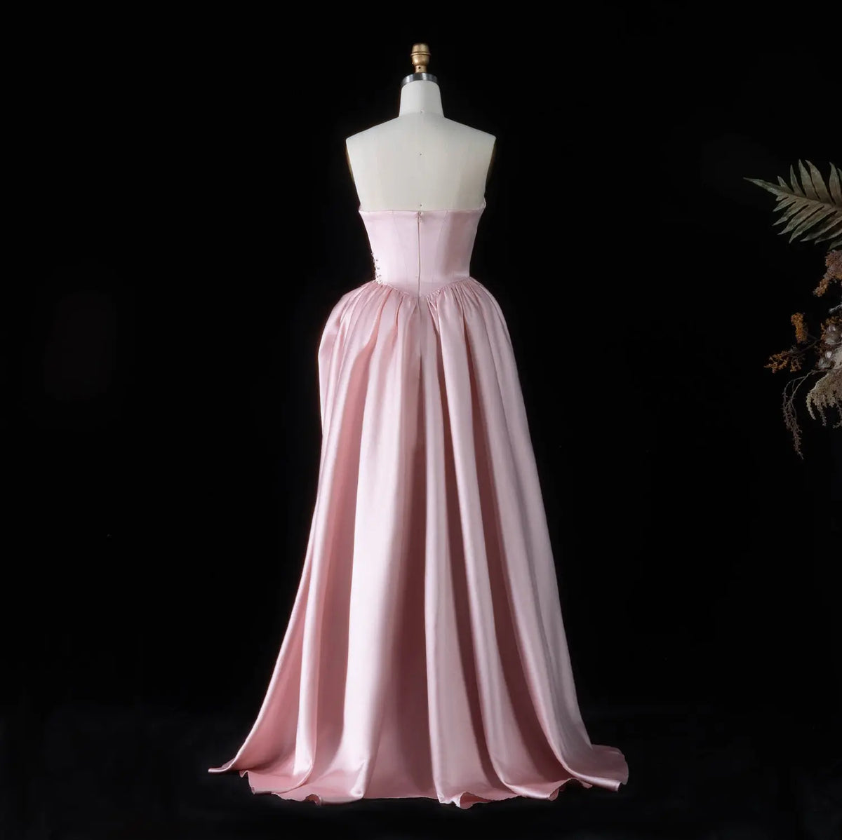 Pink Crystal Strapless High Slit Elegant Evening Dress SF522-12