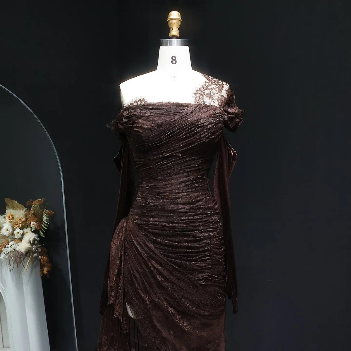 Elegant Lace Black Dress with Gloves SF017 