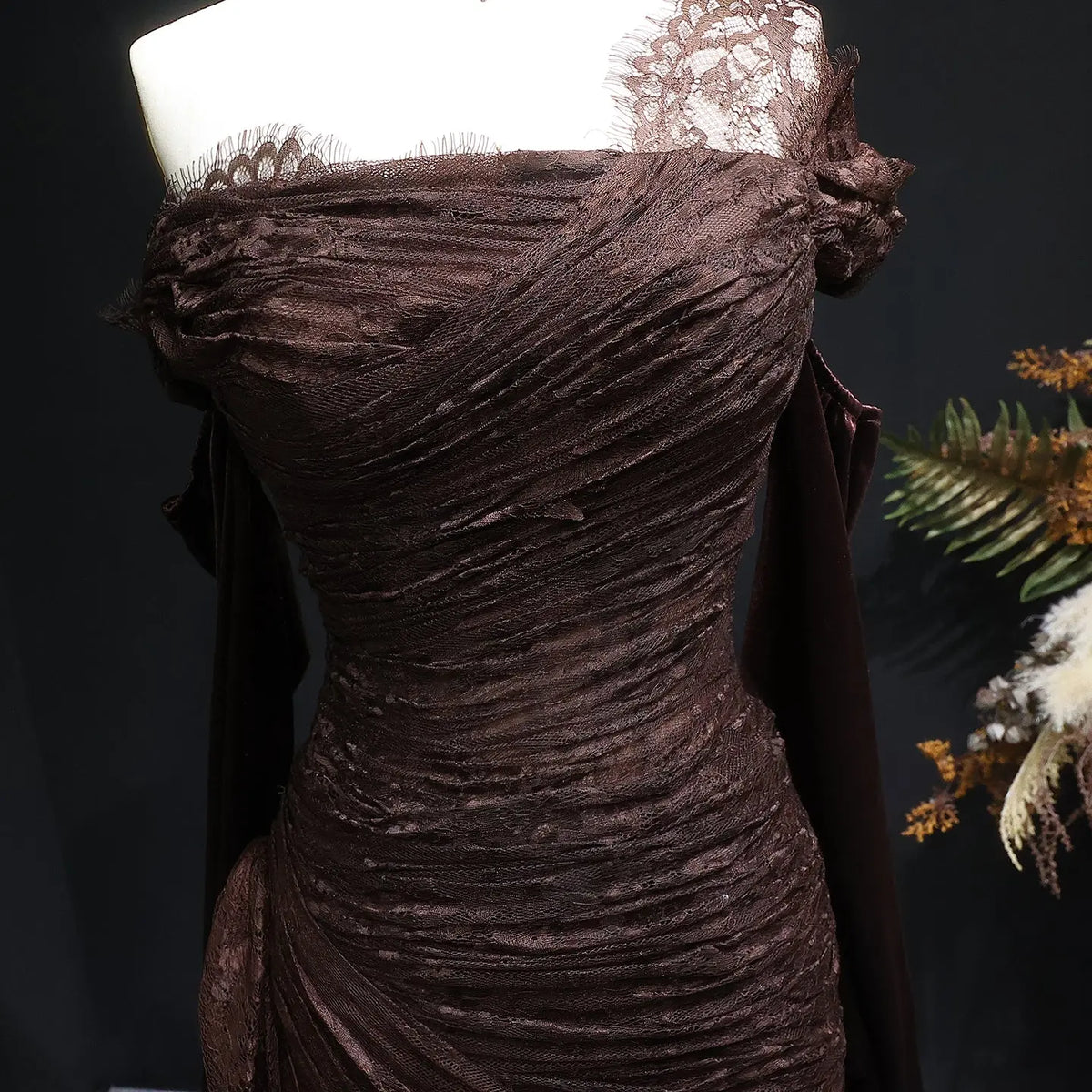 Elegant Lace Black Dress with Gloves SF017 Elegant Lace Black Dress with Gloves SF017