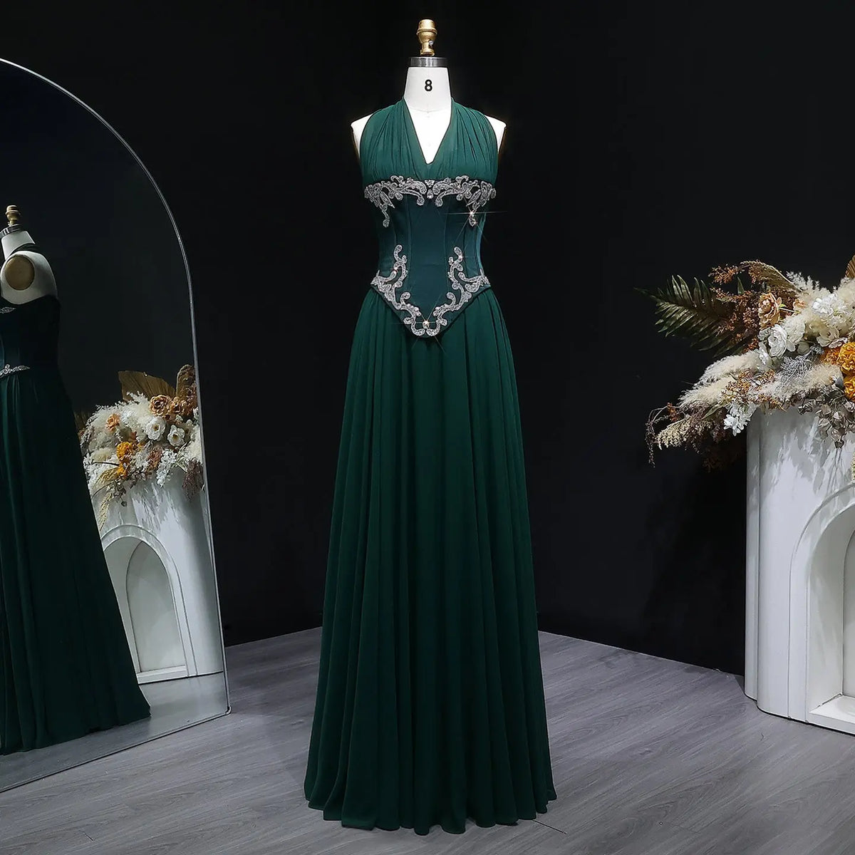 Luxury Emerald Green Halter Neck Beaded Embroidered Fitted Prom Dress SH137 Luxury Emerald Green Halter Neck Beaded Embroidered Fitted Prom Dress SH137