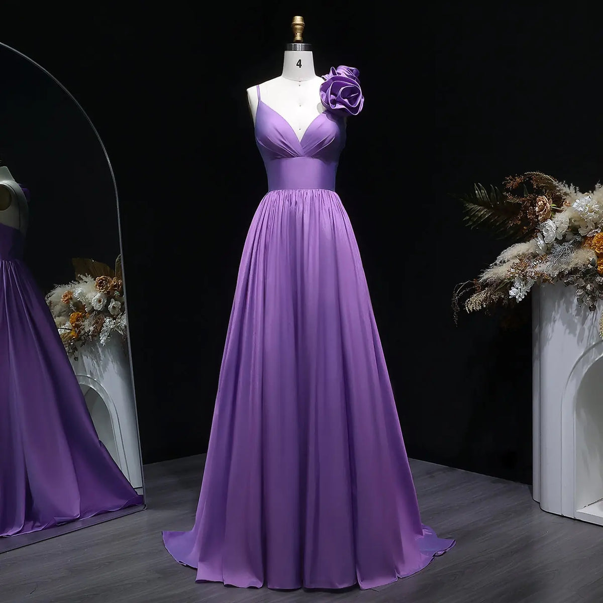 Luxury Purple Strapless Floral Accent Prom Dress SH135 