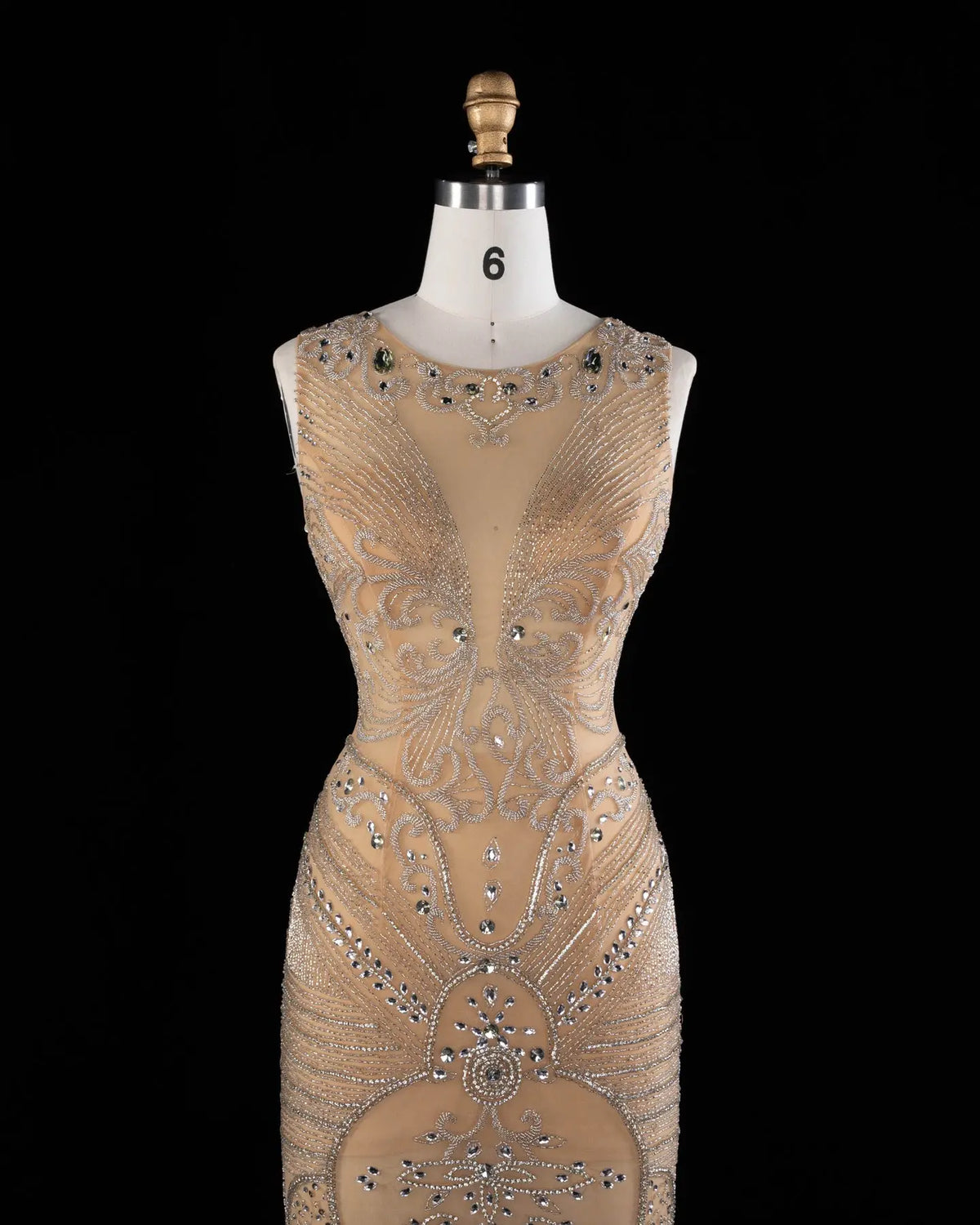 Nude Beaded Mesh Sheath Evening Dress SH026-3