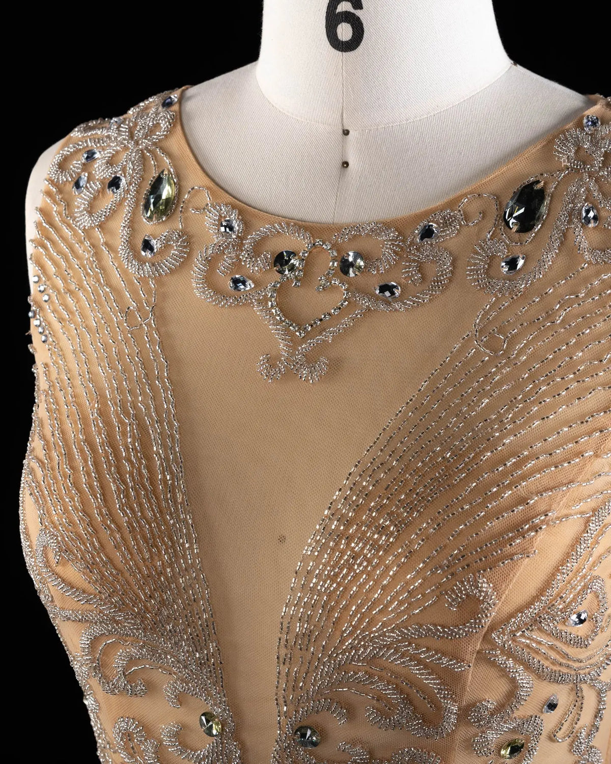 Nude Beaded Mesh Sheath Evening Dress SH026-4