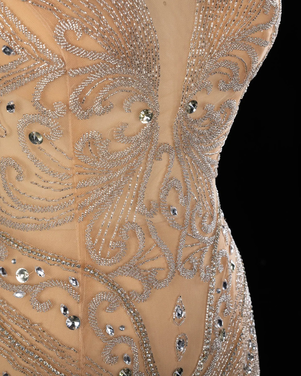 Nude Beaded Mesh Sheath Evening Dress SH026-5