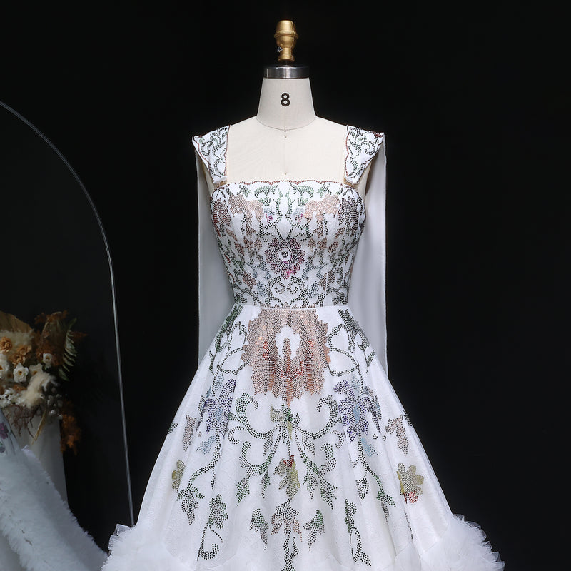 Luxury Off-Shoulder Diamond Ball Gown Wedding Dress with Cape SW522 