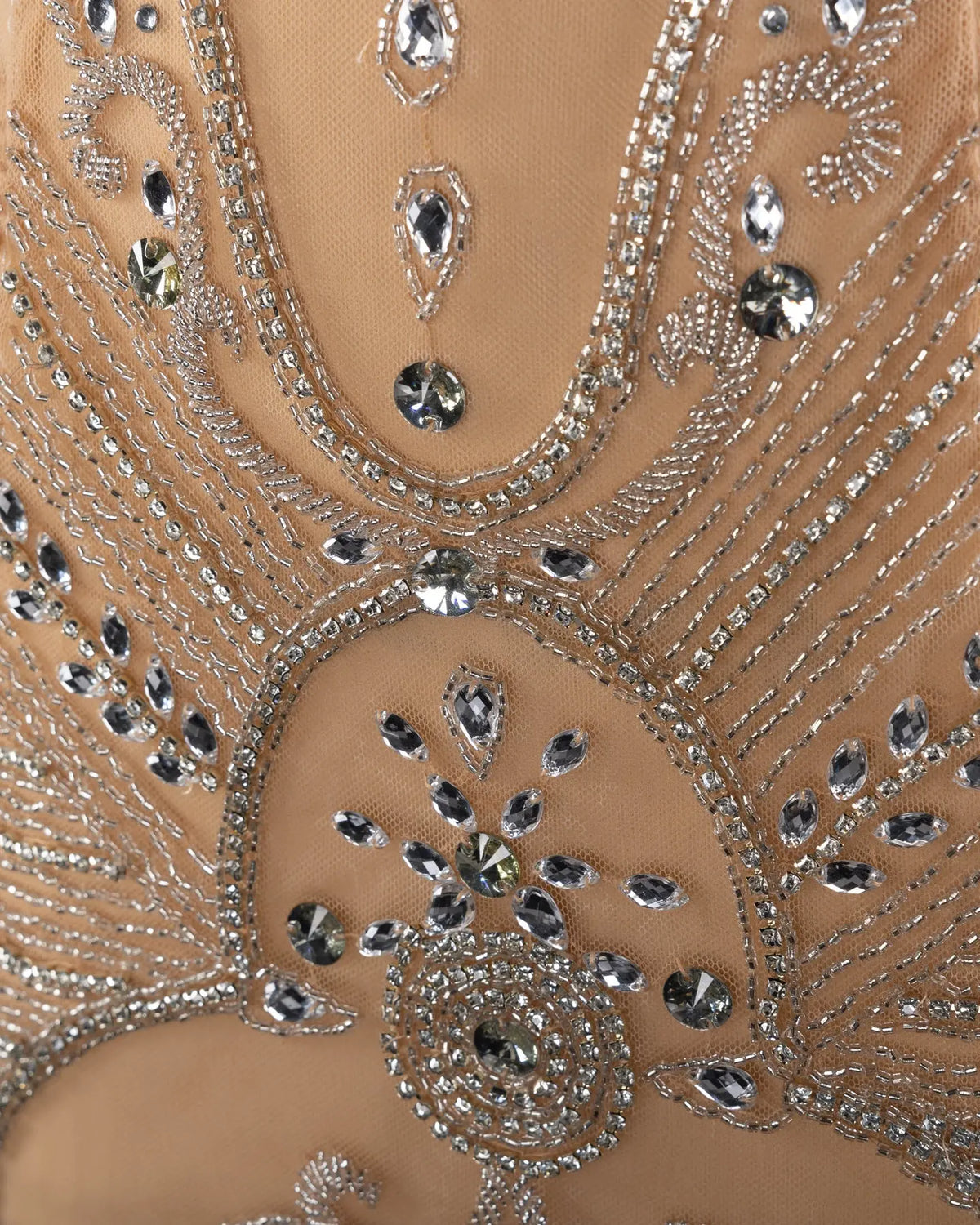 Nude Beaded Mesh Sheath Evening Dress SH026-6