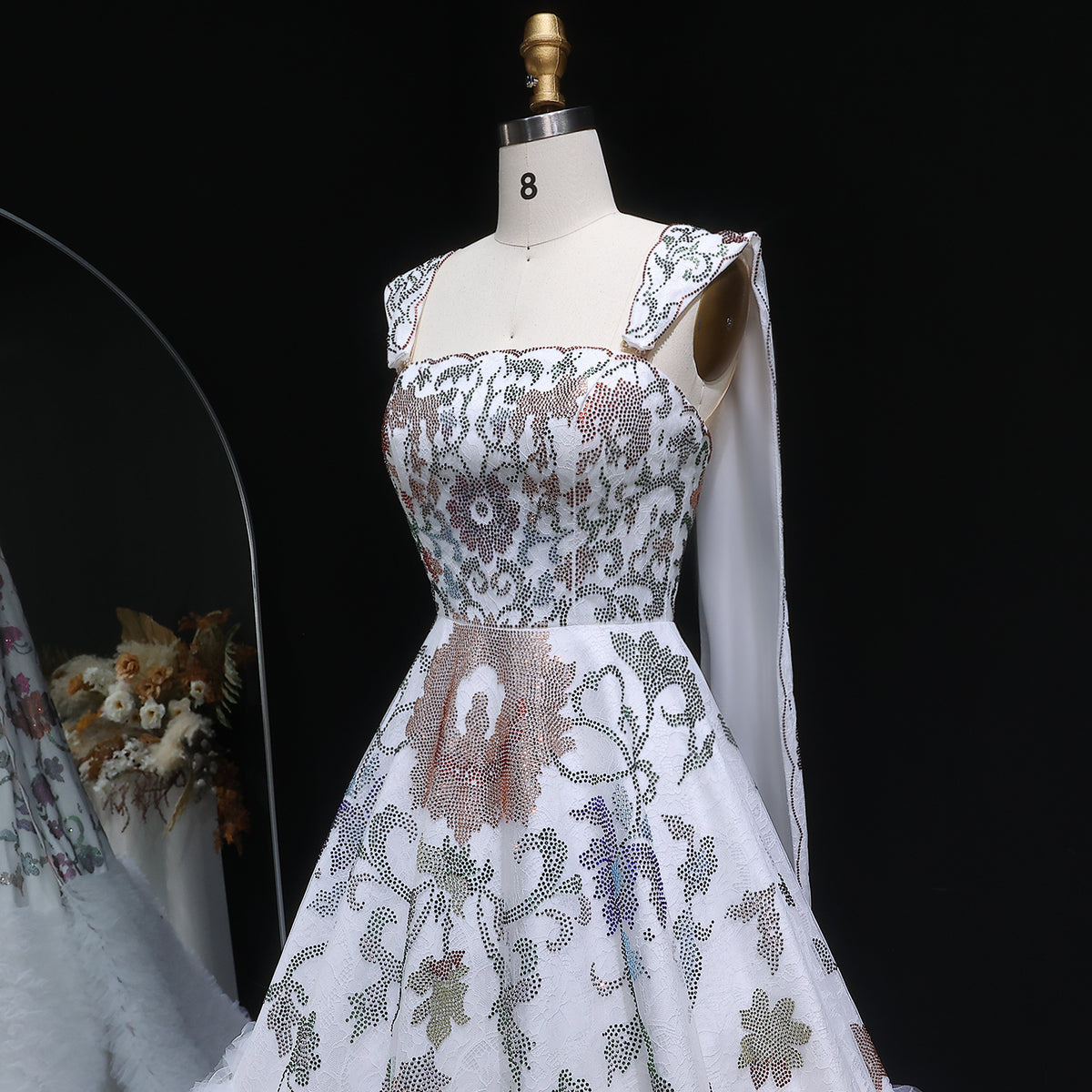 Luxury Off-Shoulder Diamond Ball Gown Wedding Dress with Cape SW522 