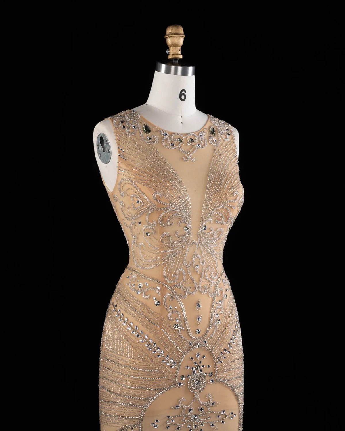 Nude Beaded Mesh Sheath Evening Dress SH026-7
