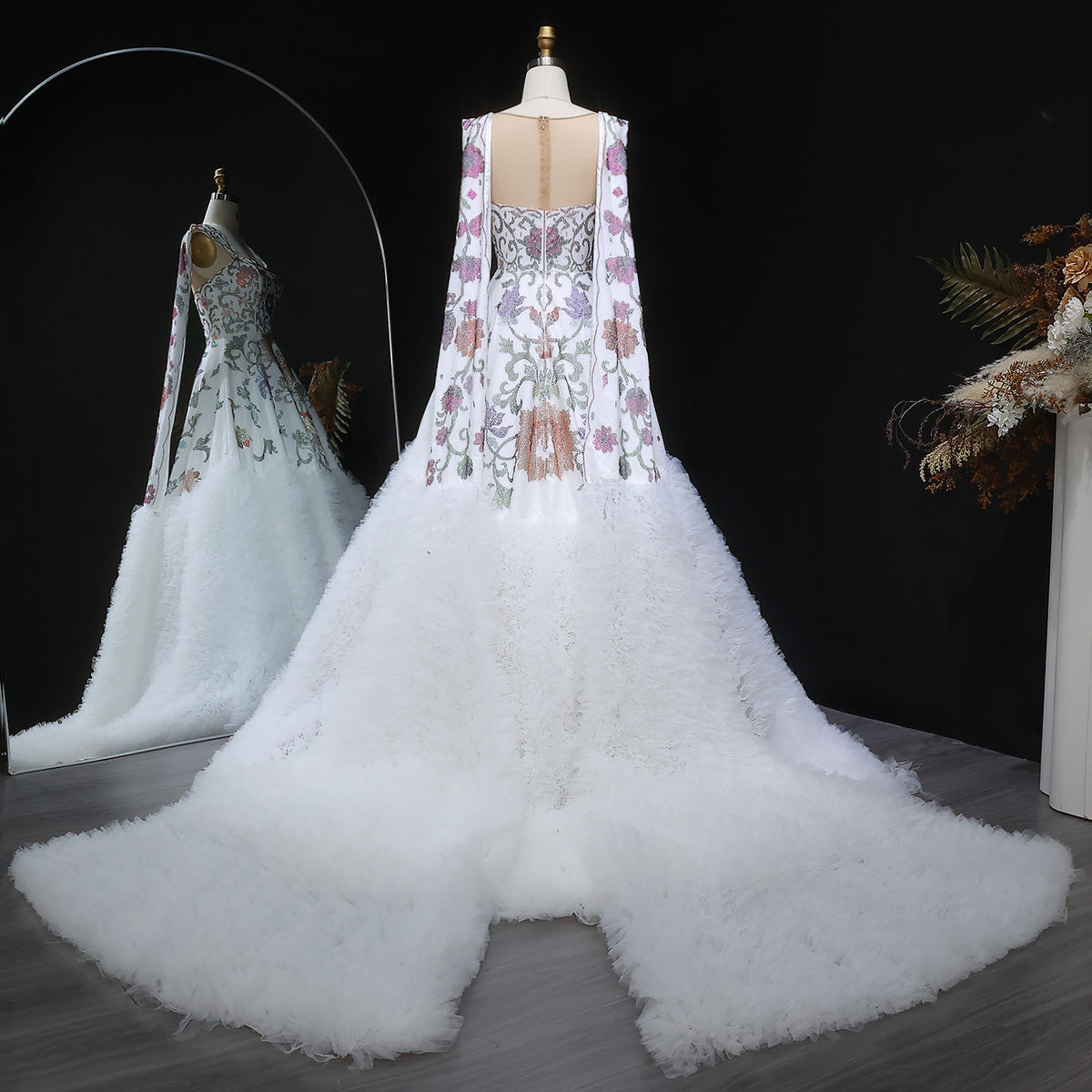 Luxury Off-Shoulder Diamond Ball Gown Wedding Dress with Cape SW522 