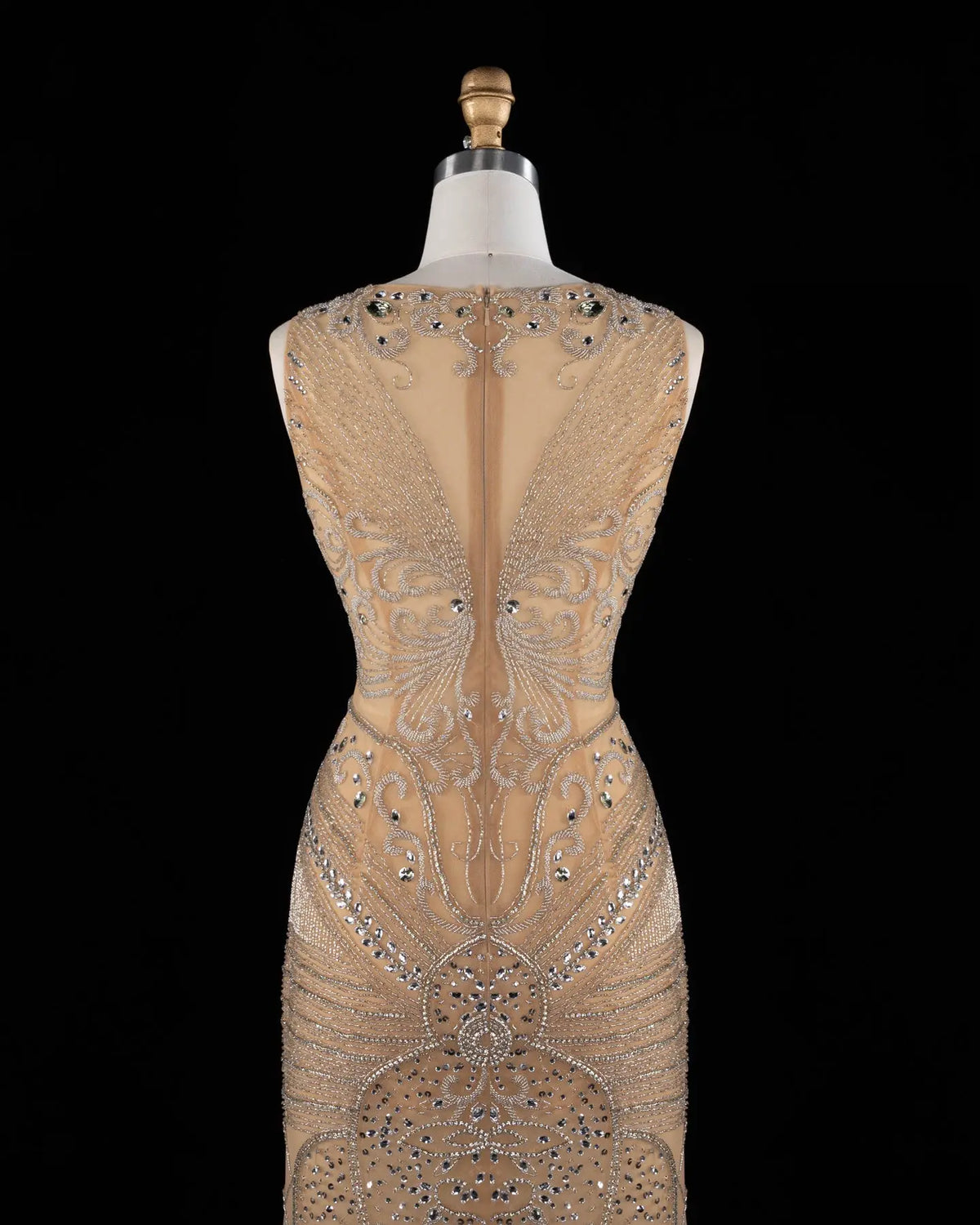 Nude Beaded Mesh Sheath Evening Dress SH026-8