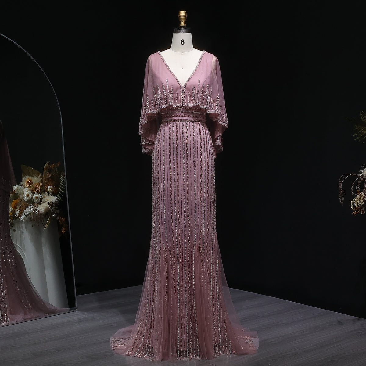 Luxury Pink Mermaid Evening Dresses with Cape SS284 