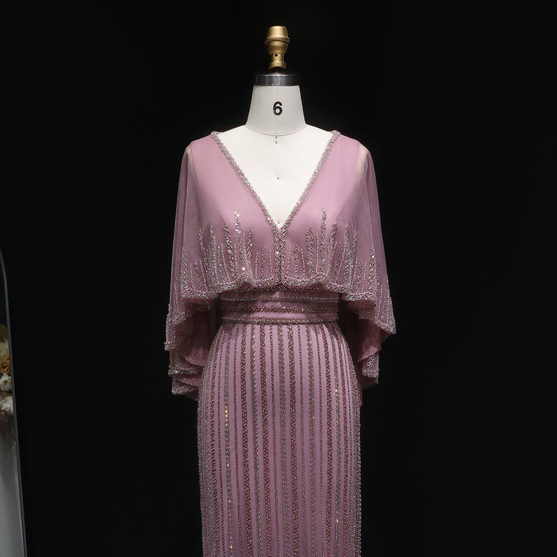 Luxury Pink Mermaid Evening Dresses with Cape SS284 