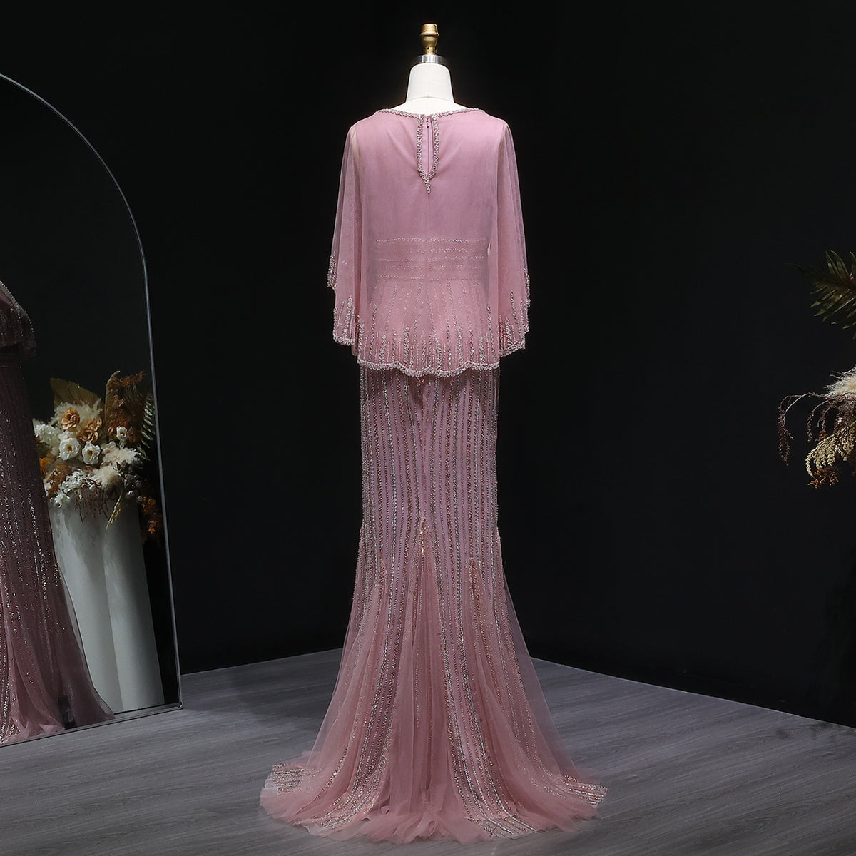 Luxury Pink Mermaid Evening Dresses with Cape SS284 