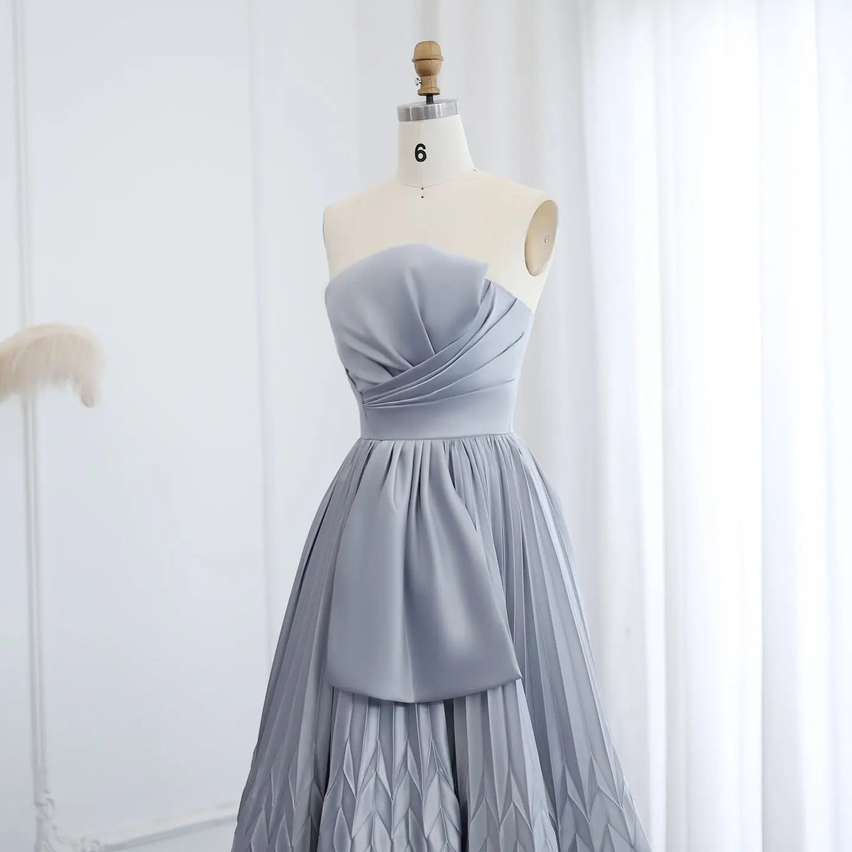 Elegant Sliver Pleats Strapless A-Line Evening Dress SS409 - SHARONSAID Elegant Sliver Pleats Strapless A-Line Evening Dress SS409 - SHARONSAID