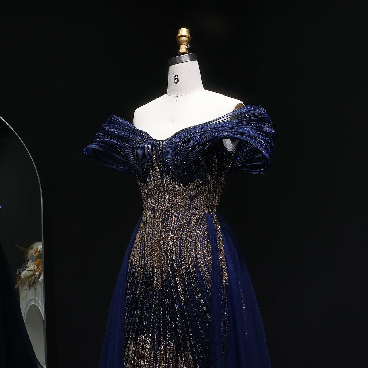 Luxury Champagne Corset Beaded Evening Gown with Overskirt SS717 