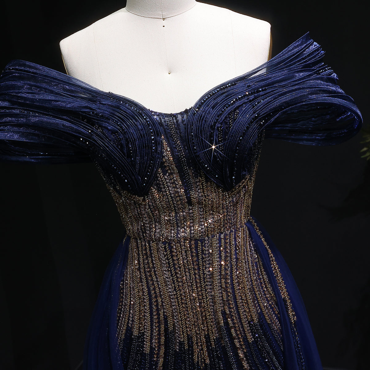 Luxury Champagne Corset Beaded Evening Gown with Overskirt SS717 