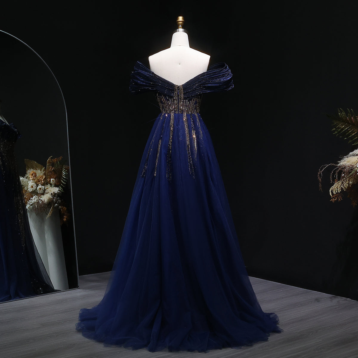 Luxury Champagne Corset Beaded Evening Gown with Overskirt SS717 