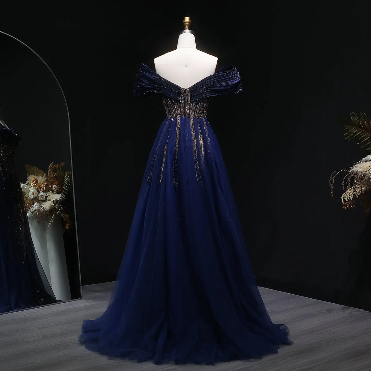 Luxury Champagne Corset Beaded Evening Gown with Overskirt SS717 