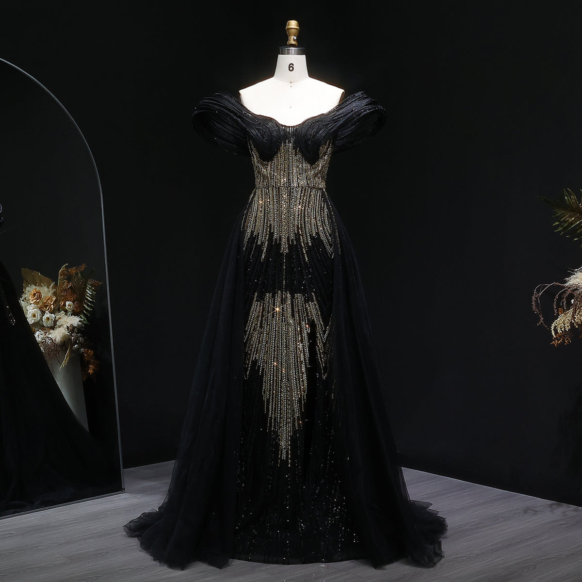 Luxury Champagne Corset Beaded Evening Gown with Overskirt SS717 