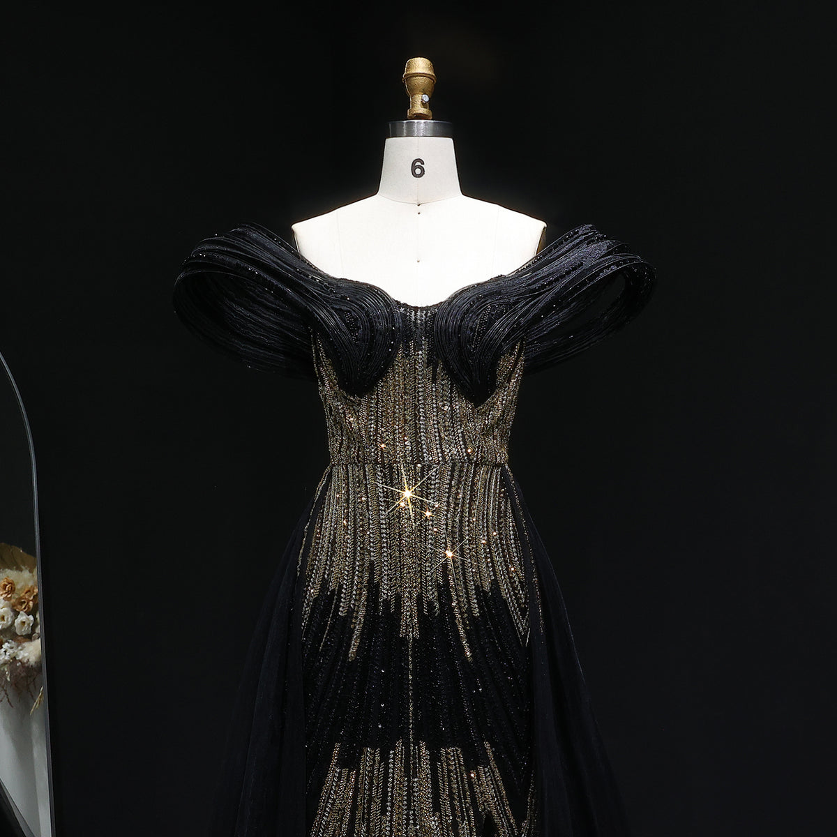 Luxury Champagne Corset Beaded Evening Gown with Overskirt SS717 