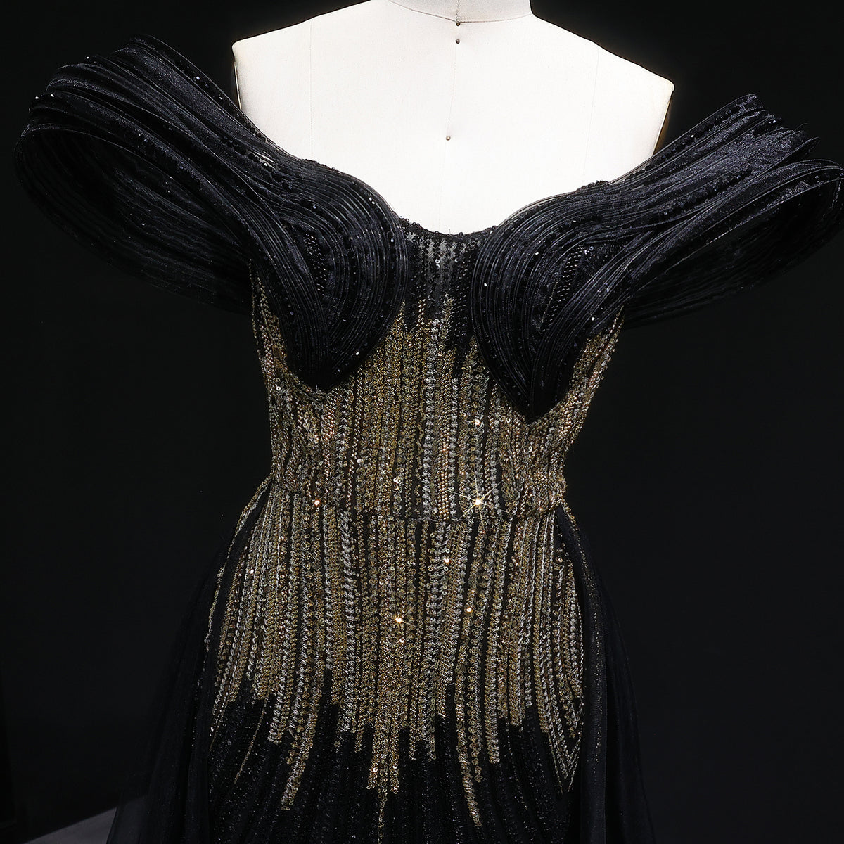 Luxury Champagne Corset Beaded Evening Gown with Overskirt SS717 