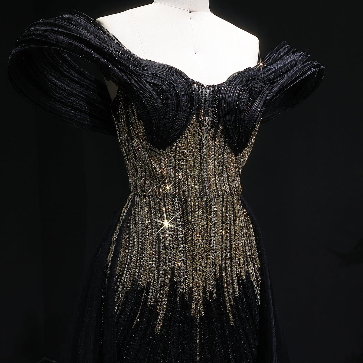 Luxury Champagne Corset Beaded Evening Gown with Overskirt SS717 