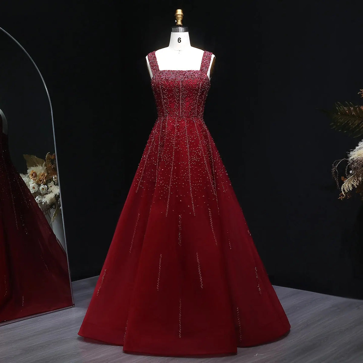 Luxury Wine Red Sequin Beaded Strapless Ball Gown Evening Dress XD074 