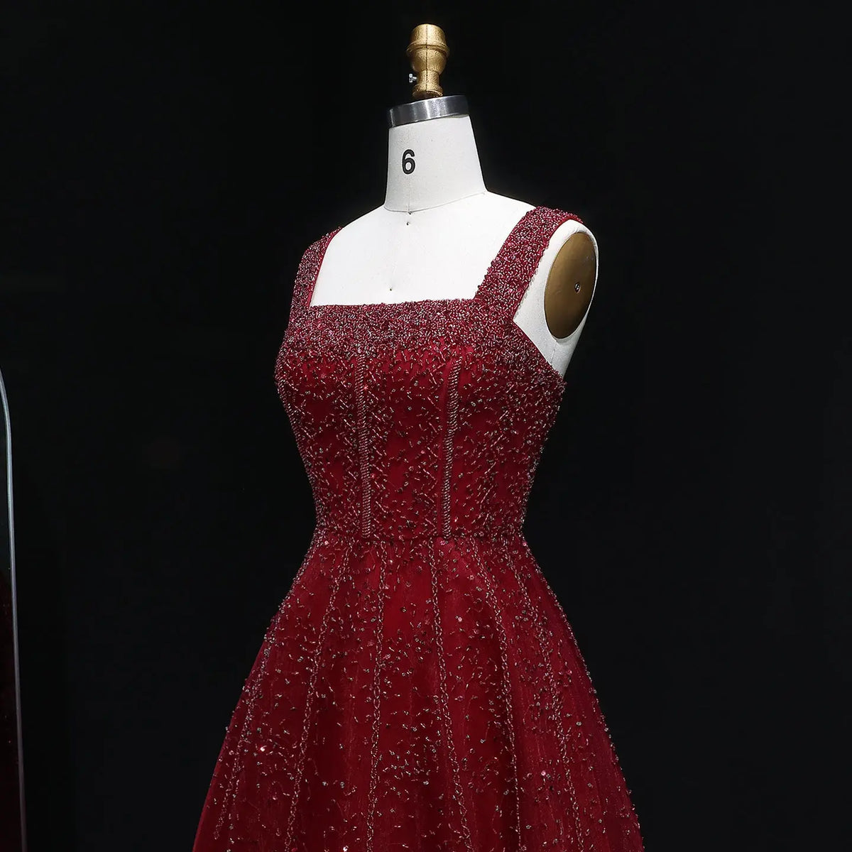 Luxury Wine Red Sequin Beaded Strapless Ball Gown Evening Dress XD074 