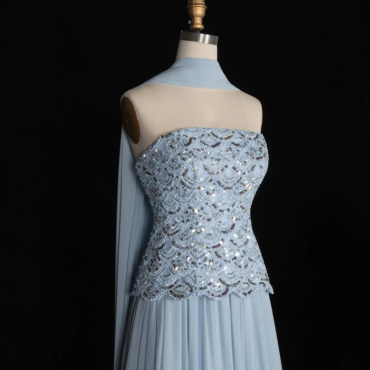 Ice Blue Sequin Strapless Evening Dress SS651-7