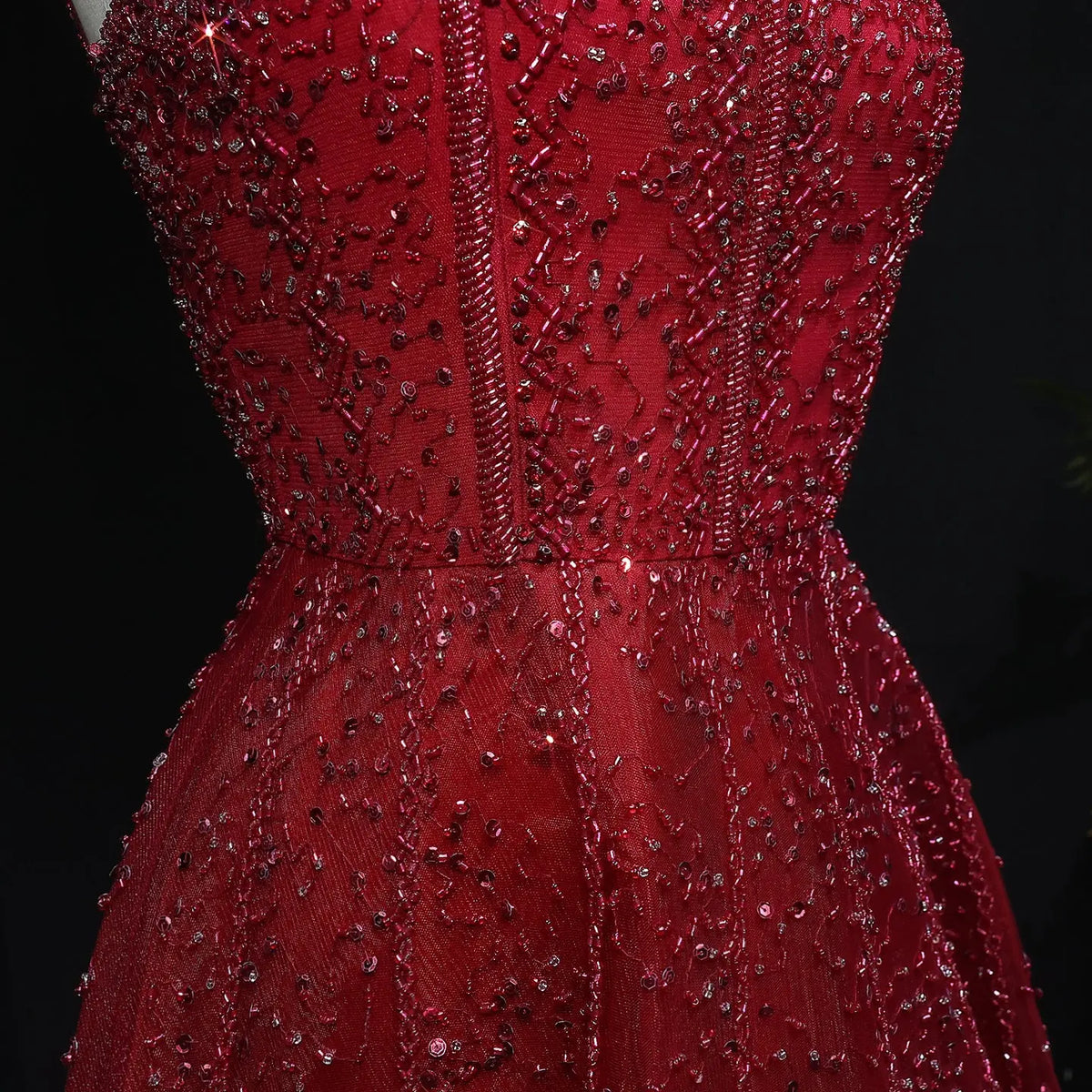 Luxury Wine Red Sequin Beaded Strapless Ball Gown Evening Dress XD074 