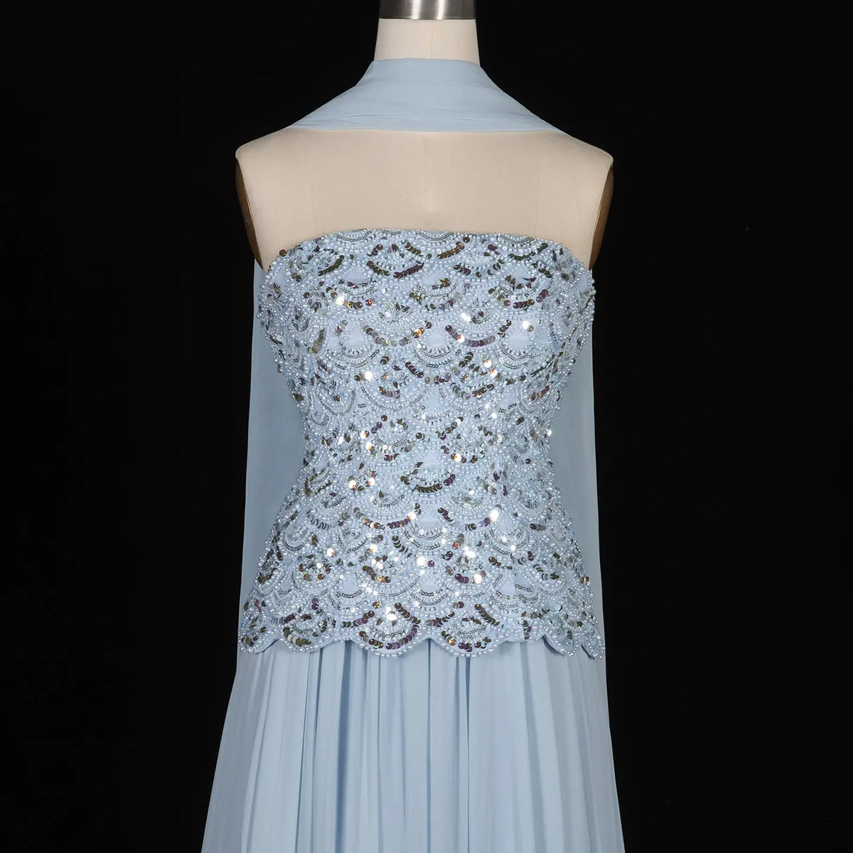 Ice Blue Sequin Strapless Evening Dress SS651-8