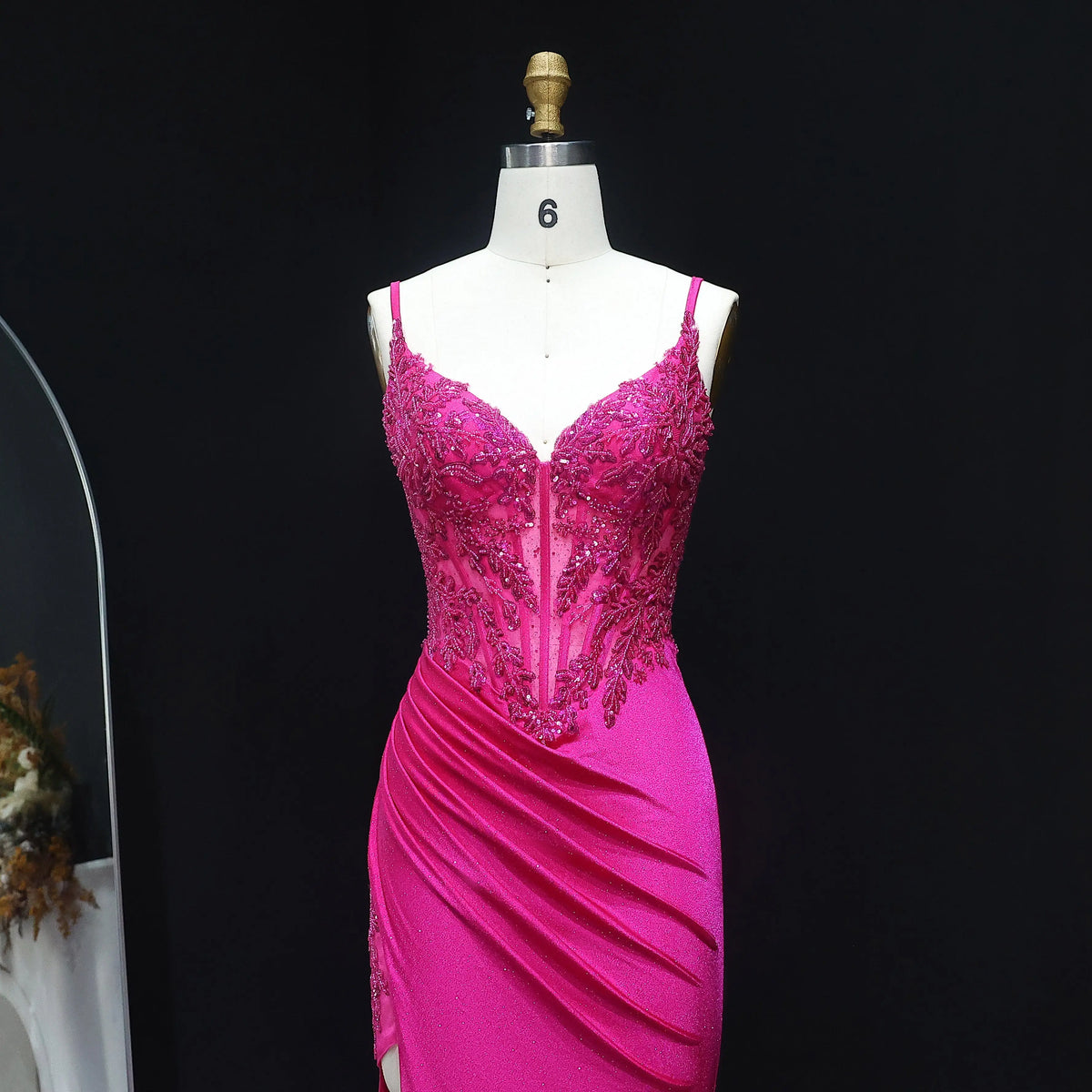 Luxury Navy Blue Spaghetti Strap Beaded Ruched Prom Dress SH514 