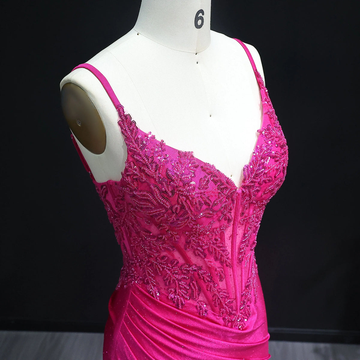 Luxury Navy Blue Spaghetti Strap Beaded Ruched Prom Dress SH514 