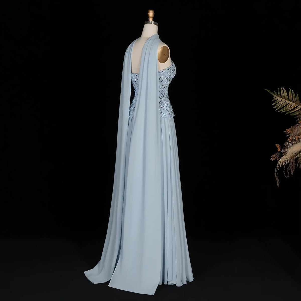 Ice Blue Sequin Strapless Evening Dress SS651-11