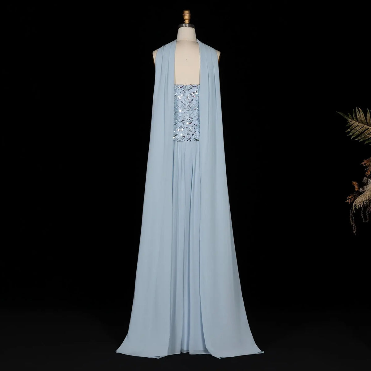 Ice Blue Sequin Strapless Evening Dress SS651-12