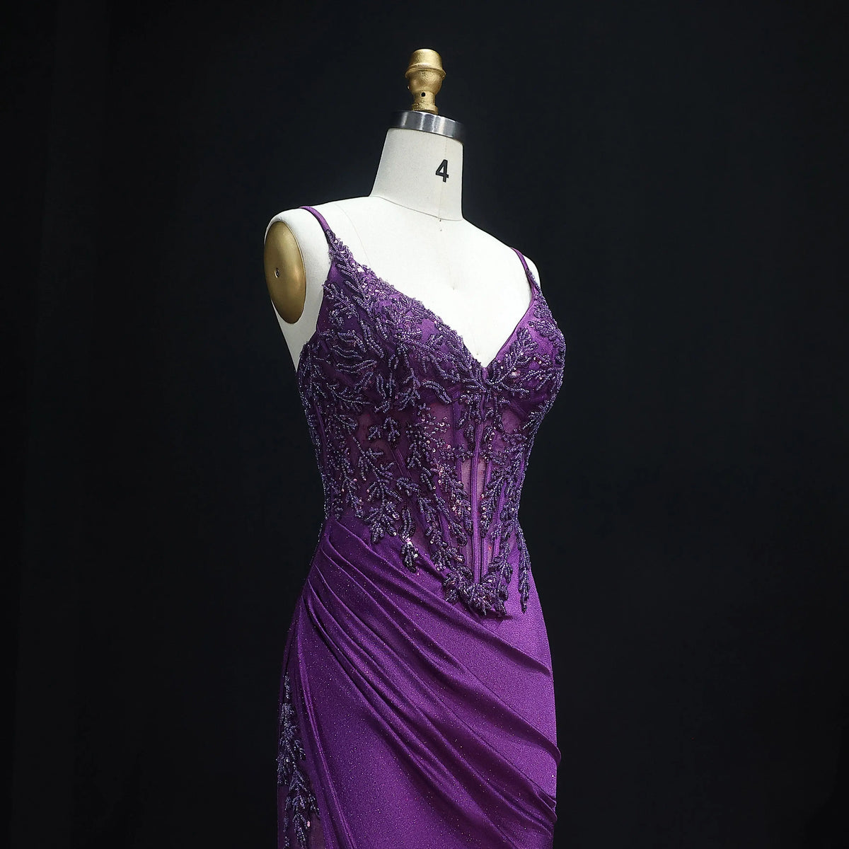 Luxury Navy Blue Spaghetti Strap Beaded Ruched Prom Dress SH514 