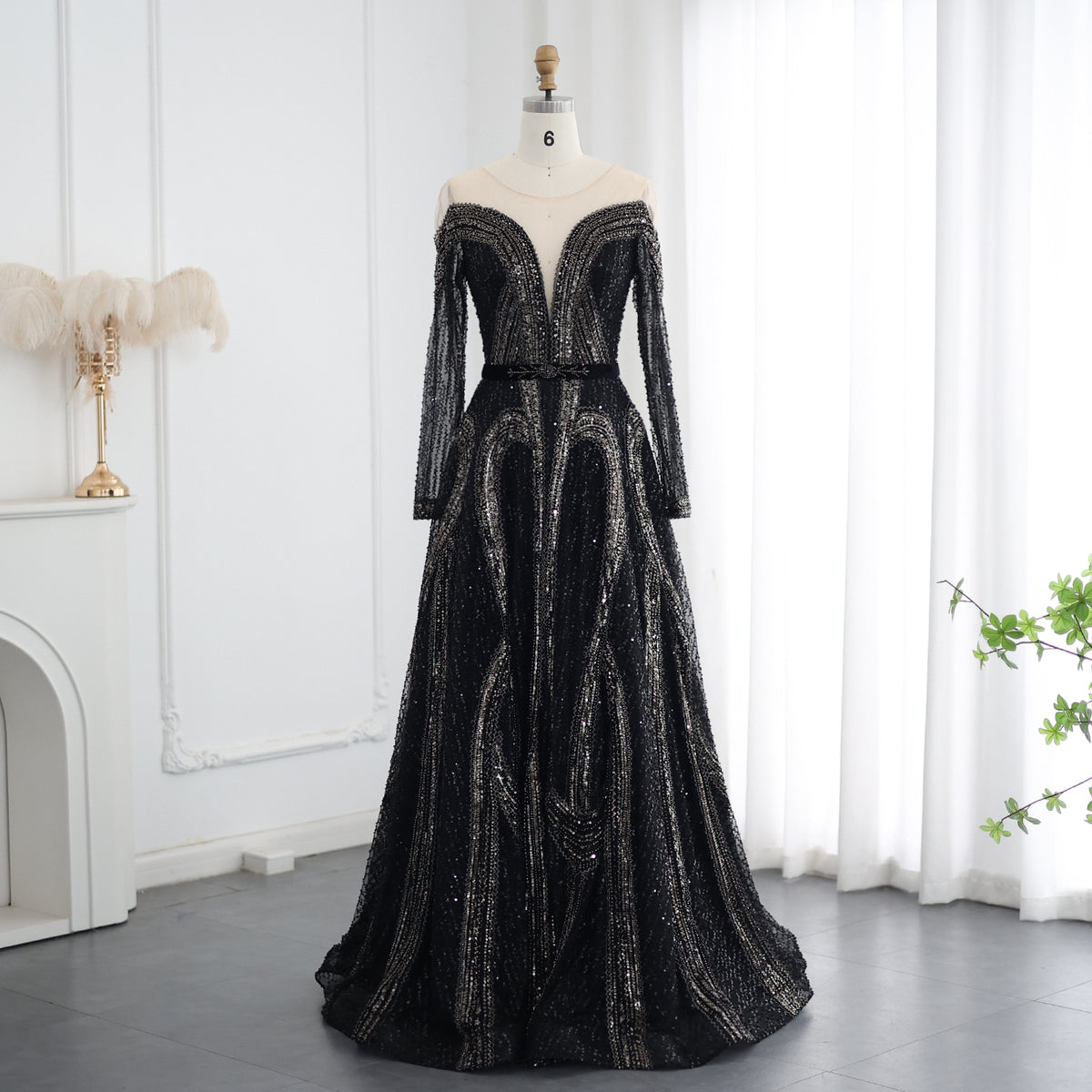 Luxury Long Sleeves Black Evening Dress SS040