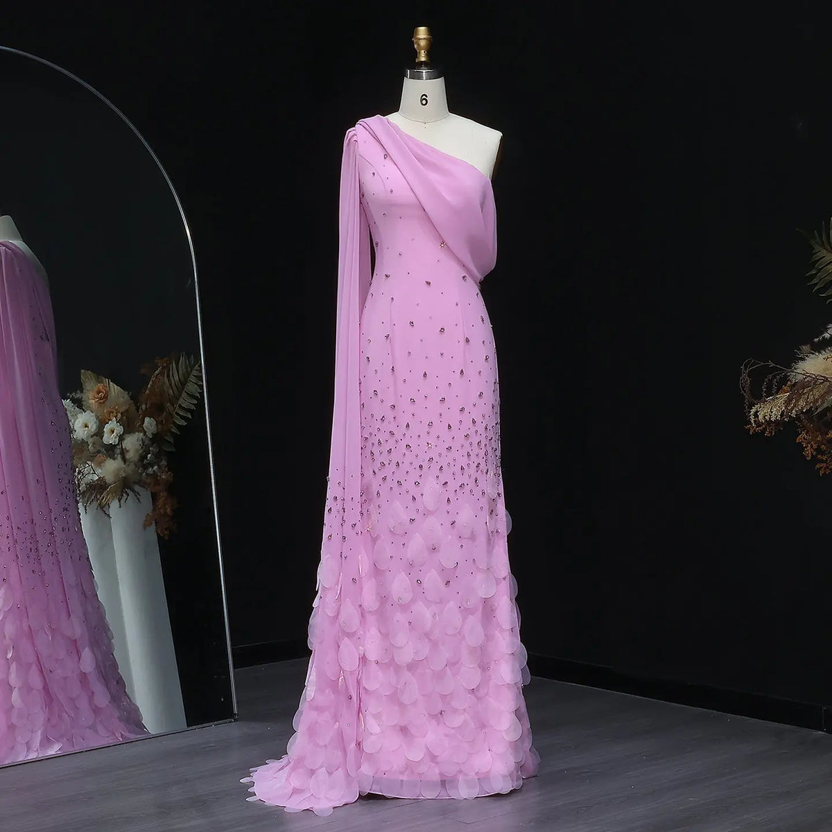 Luxury Yellow Crystal 3D Floral Fitted Evening Dress XD034 