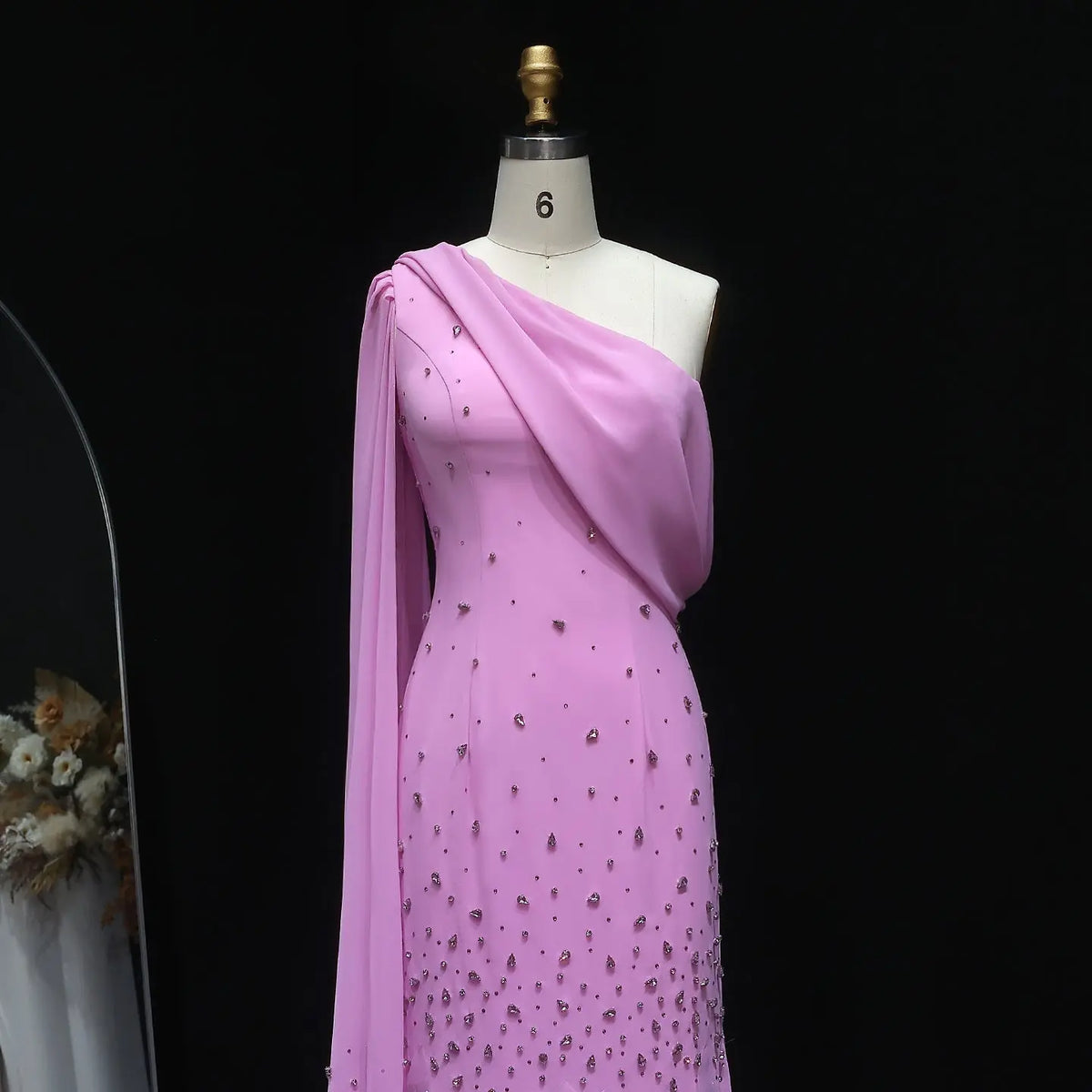 Luxury Yellow Crystal 3D Floral Fitted Evening Dress XD034 