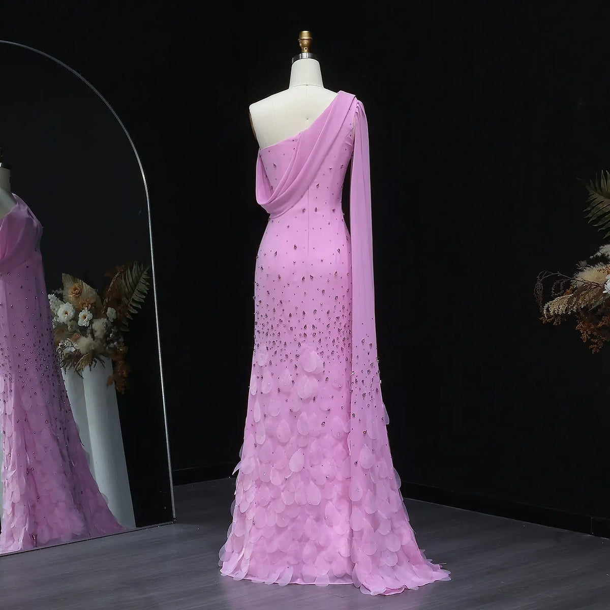 Luxury Yellow Crystal 3D Floral Fitted Evening Dress XD034 