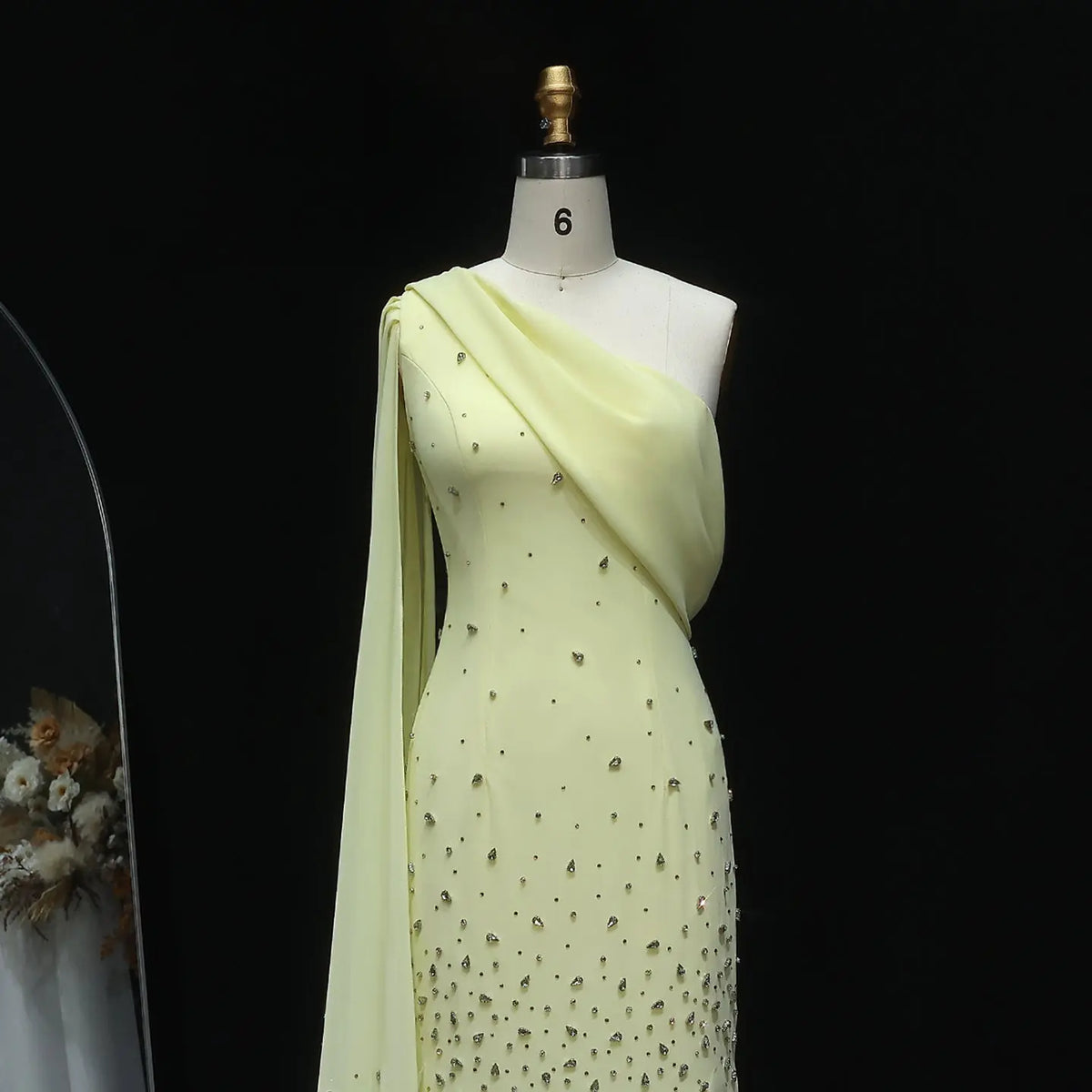 Luxury Yellow Crystal 3D Floral Fitted Evening Dress XD034 