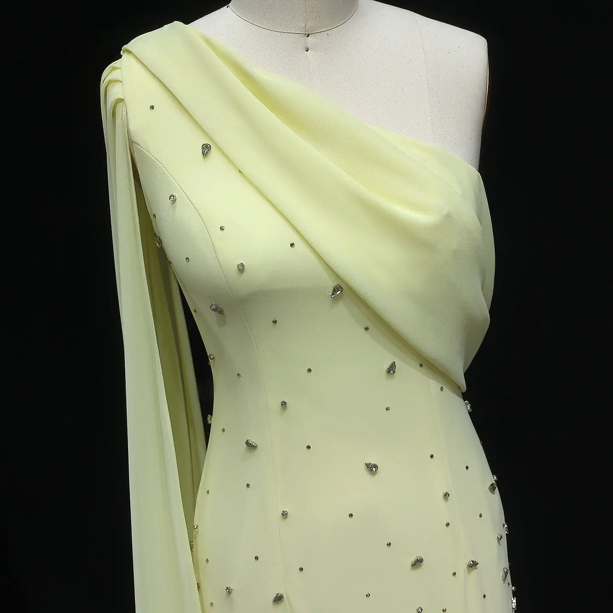 Luxury Yellow Crystal 3D Floral Fitted Evening Dress XD034 