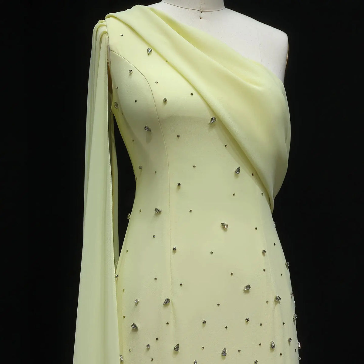 Luxury Yellow Crystal 3D Floral Fitted Evening Dress XD034 