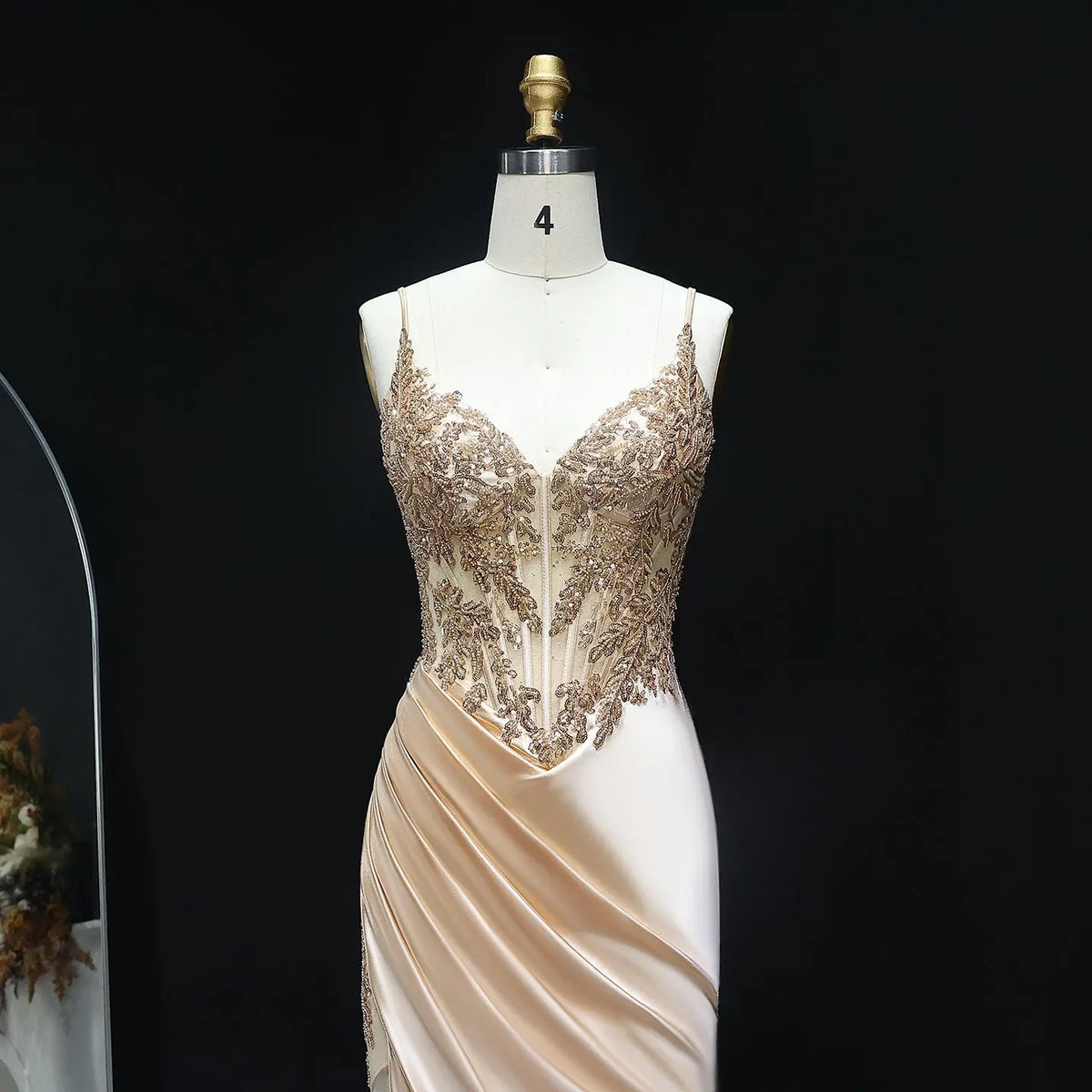 Luxury Navy Blue Spaghetti Strap Beaded Ruched Prom Dress SH514 