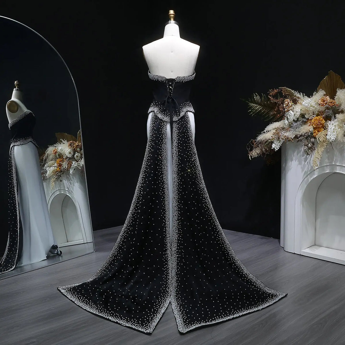 black and white floral mermaid prom dress Ava Presley Sequin Floral Prom Dress 40120