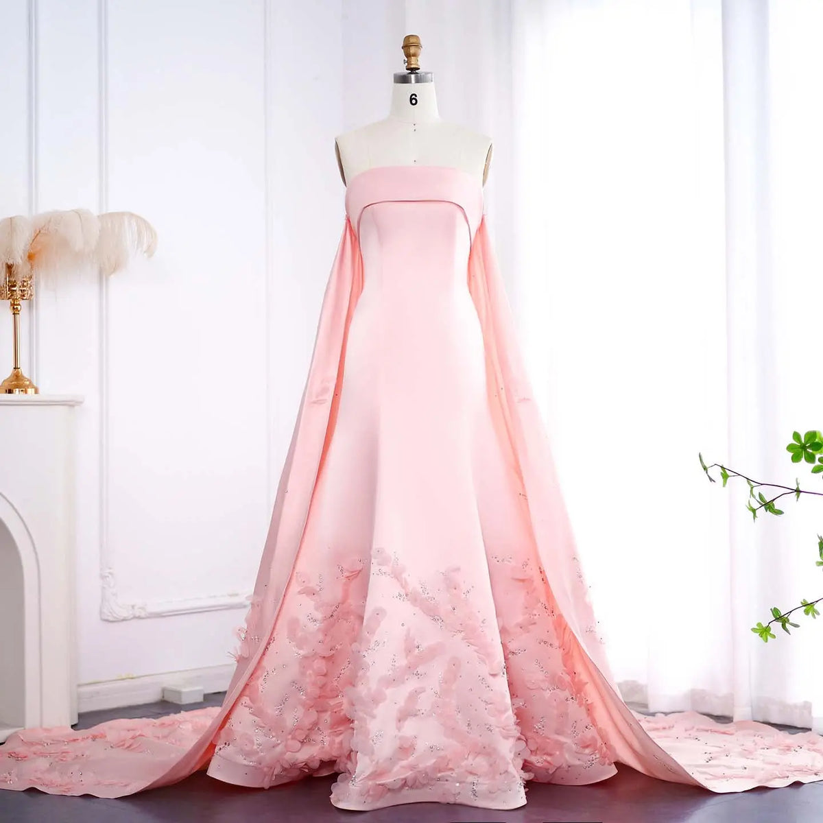 Final Sale Luxury Crystal 3D Leaves Sage Green Evening Dress with Cape SS449 Final Sale Luxury Crystal 3D Leaves Sage Green Evening Dress with Cape SS449