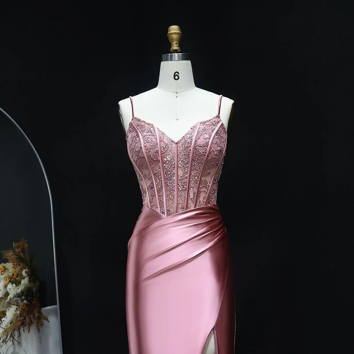 Luxury Pink Beaded High-Slit Mermaid Prom Dress SH515 